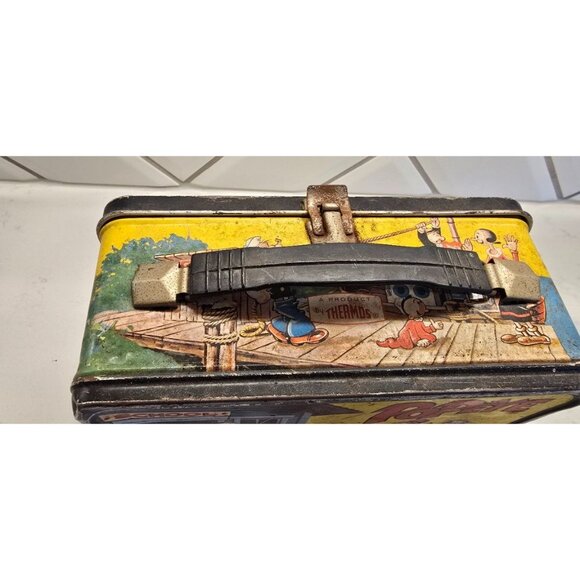 Vintage Popeye Metal Lunchbox By Thermos Co. With Colorful Cartoon Scenes Black - Picture 4 of 7